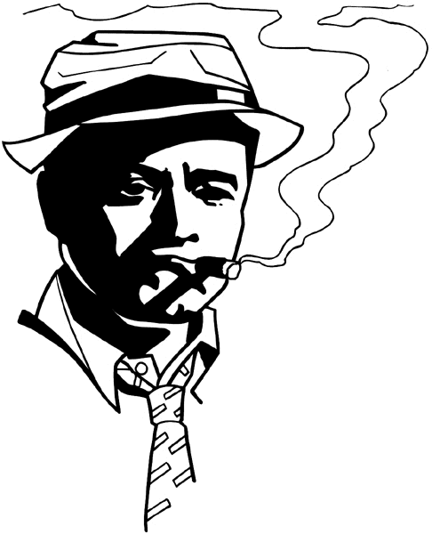 Mysterious man smoking cigar vinyl sticker. Customize on line. People 069-0429